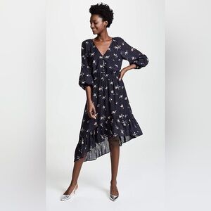 Joie Floral Midi Dress S Navy Boho Wedding Guest Dress NWOT